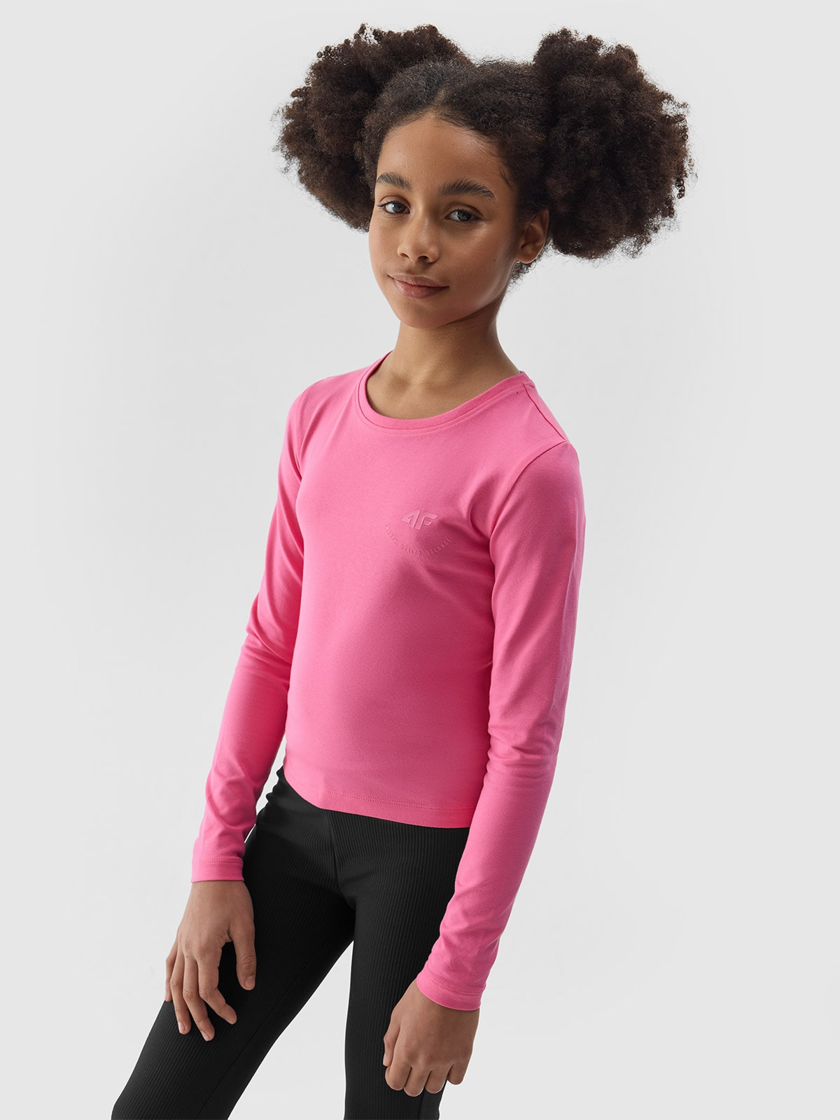 Levně Dívčí tričko crop-top s dlouhými rukávy - růžové