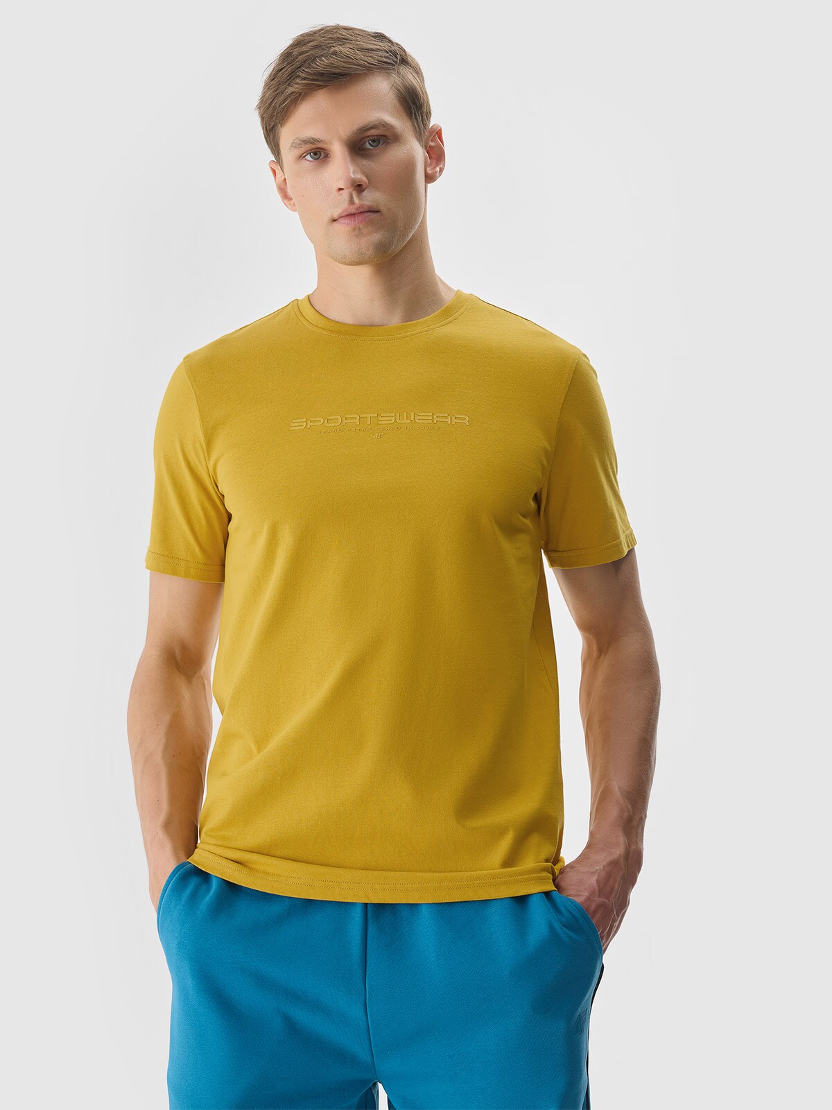 Levně Pánské tričko s potiskem - žluté